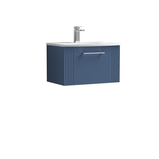 Balterley Wall Hung 1 Drawer Vanity Unit - Curved Ceramic Basin 600mm, Satin Blue - image 1