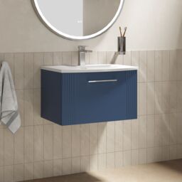 Balterley Wall Hung 1 Drawer Vanity Unit - Curved Ceramic Basin 600mm, Satin Blue - thumbnail 4
