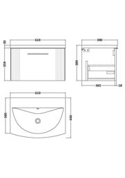 Balterley Wall Hung 1 Drawer Vanity Unit - Curved Ceramic Basin 600mm, Satin Blue - thumbnail 8