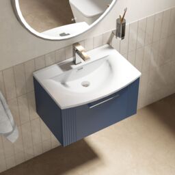 Balterley Wall Hung 1 Drawer Vanity Unit - Curved Ceramic Basin 600mm, Satin Blue - thumbnail 3