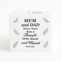 David Fischhoff Graveside Memorial Feather LED Candle Ornament Mum & Dad in White