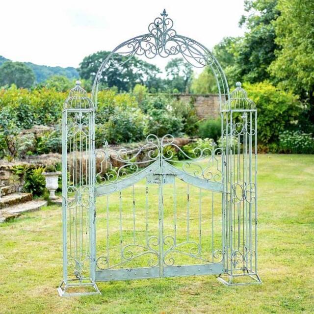 Ascalon Design Ltd Vintage Arch with Gates - L185 x W38 x H249 cm - Antique Green - image 1