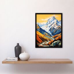 Artery8 Wall Art Print Aoraki Mount Cook Artwork Amber Orange Blue National Park New Zealand Snow Peaked Mountain Cloud Piercer Art Framed - thumbnail 4