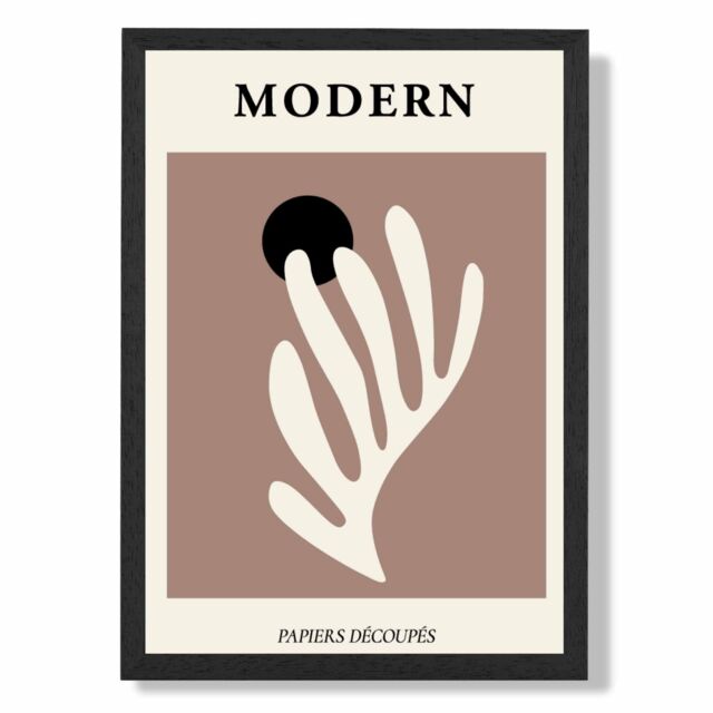 ARTZE Matisse Floral Cutout Cream & Brown Mid Century Framed Print SIZE: A3 with Black Frame - Size: A4 - image 1