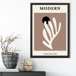 ARTZE Matisse Floral Cutout Cream & Brown Mid Century Framed Print SIZE: A3 with Black Frame - Size: A4 - thumbnail 2