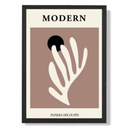 ARTZE Matisse Floral Cutout Cream & Brown Mid Century Framed Print SIZE: A3 with Black Frame - Size: A4 - thumbnail 1