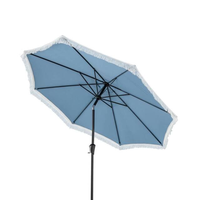 Gymax 9 FT Patio Umbrella Tassel Umbrella With Fringe Tilt & Vented Top in Light Blue - image 1