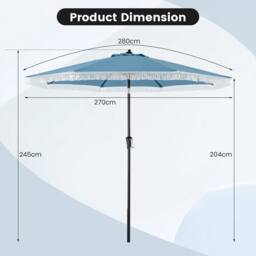 Gymax 9 FT Patio Umbrella Tassel Umbrella With Fringe Tilt & Vented Top in Light Blue - thumbnail 2