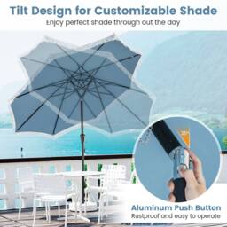 Gymax 9 FT Patio Umbrella Tassel Umbrella With Fringe Tilt & Vented Top in Light Blue - thumbnail 3