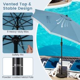 Gymax 9 FT Patio Umbrella Tassel Umbrella With Fringe Tilt & Vented Top in Light Blue - thumbnail 5