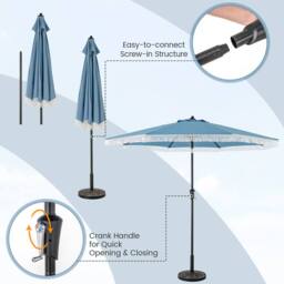 Gymax 9 FT Patio Umbrella Tassel Umbrella With Fringe Tilt & Vented Top in Light Blue - thumbnail 4
