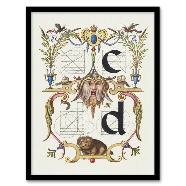 Artery8 Pictoral Letter Guide C & D Calligraphy Framed Wall Art Print in White - Size: A4 - image 1