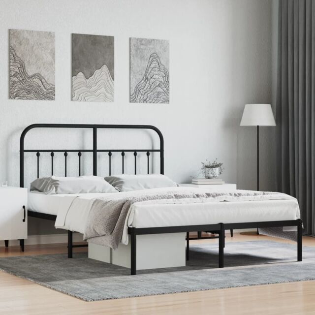 Berkfield Home Metal Bed Frame with Headboard Black 140x200 cm - image 1