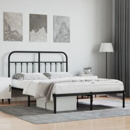Berkfield Home Metal Bed Frame with Headboard Black 140x200 cm - thumbnail 1