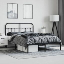 Berkfield Home Metal Bed Frame with Headboard Black 140x200 cm - thumbnail 4