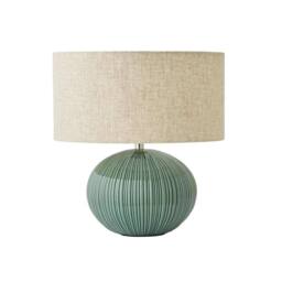 Nordara Ceramic Table Lamp Ribbed Green Base Linen Lampshade in Brown