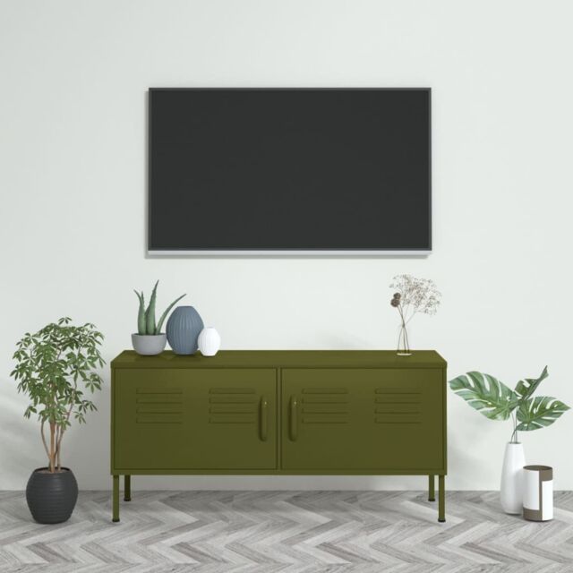 Berkfield Home TV Cabinet Olive Green 105x35x50 cm Steel - Size: 105 x 35 x 50 cm - image 1