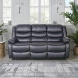 Furnishings For Less UK Cortland Leather Look 3 Seater Manual Reclining Sofa Black - thumbnail 1