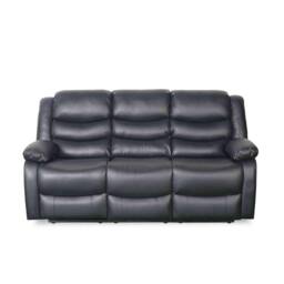 Furnishings For Less UK Cortland Leather Look 3 Seater Manual Reclining Sofa Black - thumbnail 2