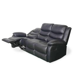 Furnishings For Less UK Cortland Leather Look 3 Seater Manual Reclining Sofa Black - thumbnail 5