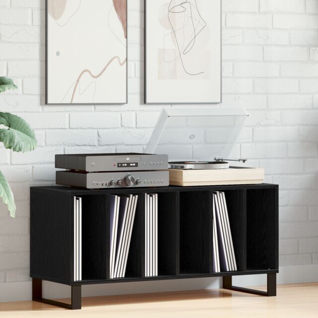 Berkfield Home Record Cabinet Black Oak 100x38x48 cm Engineered Wood - Size: 100 x 38 x 48 cm - image 1