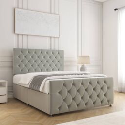 "BSSPOKE Maya Plush Velvet Divan Bed 24"" Headboard & No Mattress No Drawers in Silver - Size: Super King" - thumbnail 3