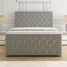"BSSPOKE Maya Plush Velvet Divan Bed 24"" Headboard & No Mattress No Drawers in Silver - Size: Super King" - thumbnail 2