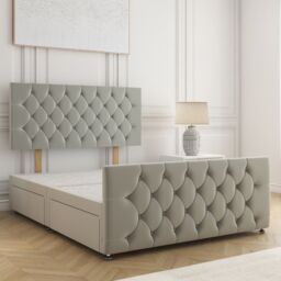 "BSSPOKE Maya Plush Velvet Divan Bed 24"" Headboard & No Mattress No Drawers in Silver - Size: Super King" - thumbnail 1