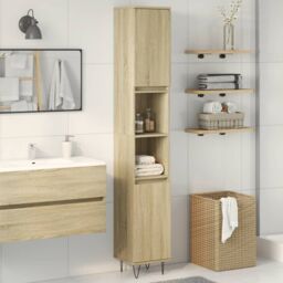 Berkfield Home Bathroom Cabinet Sonoma Oak 30x30x190cm Engineered Wood in Brown - Size: 30 x 30 x 190 cm - thumbnail 3