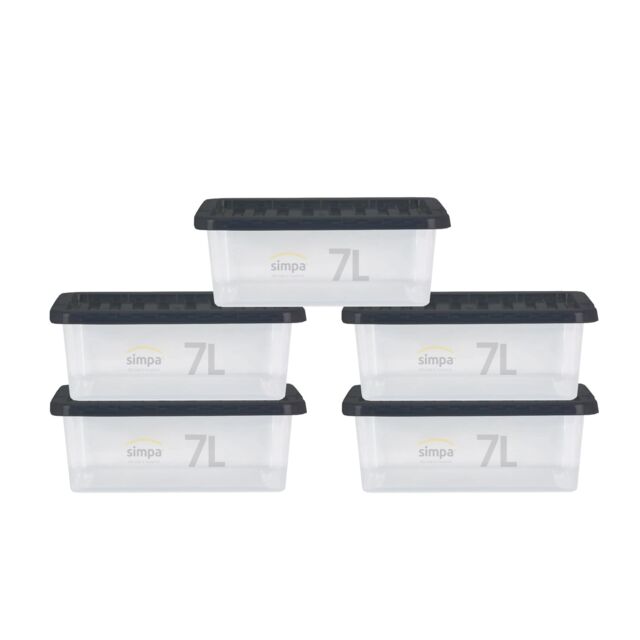 simpa 7L Stackable Compact Plastic Storage Boxes - Set of 5 in Clear - image 1