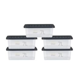simpa 7L Stackable Compact Plastic Storage Boxes - Set of 5 in Clear - thumbnail 1