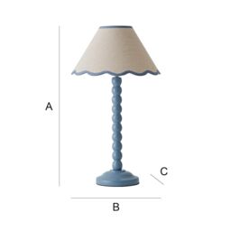 ValueLights Bobbins Powder Blue Table Lamp with Tapered Natural Linen Scallop Shade & Bulb in Pale Blue - thumbnail 8