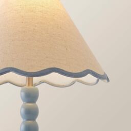 ValueLights Bobbins Powder Blue Table Lamp with Tapered Natural Linen Scallop Shade & Bulb in Pale Blue - thumbnail 4