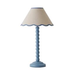 ValueLights Bobbins Powder Blue Table Lamp with Tapered Natural Linen Scallop Shade & Bulb in Pale Blue - thumbnail 7