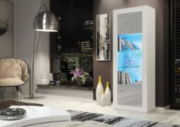 Creative Furniture Illume Display Cabinet 170cm - A Stylish & Modern Cabinet with Glass Shelves & LED Lights in Grey - thumbnail 2