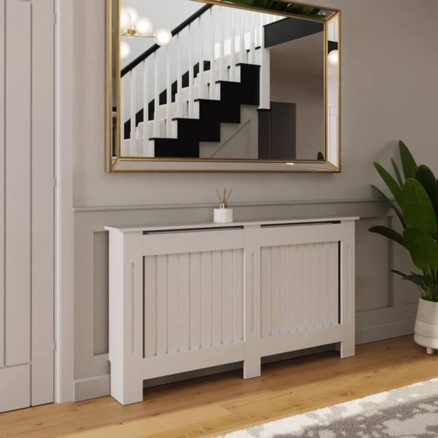 FWStyle Vertical Slat Large White Radiator Cover (H) 82.3 (W) 152cm (D) 19cm - image 1