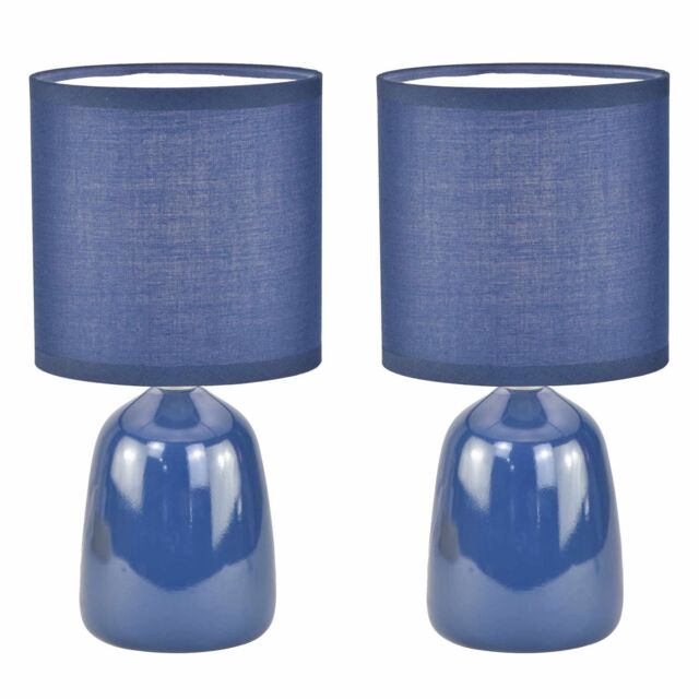 First Choice Lighting Cleo - Set of 2 Navy Blue Ceramic 26cm Lamps With Shades - image 1