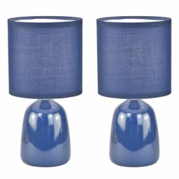 First Choice Lighting Cleo - Set of 2 Navy Blue Ceramic 26cm Lamps With Shades
