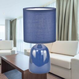 First Choice Lighting Cleo - Set of 2 Navy Blue Ceramic 26cm Lamps With Shades - thumbnail 4
