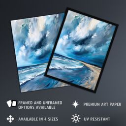 Artery8 Scottish Sandy Bay Oil Painting Stormy Sky Blue Framed Art Print - Size: A4 - thumbnail 2