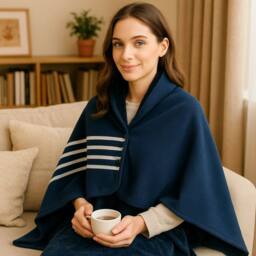 Lovii Fleece Wearable Blanket with Buttons in Dark Navy - thumbnail 2