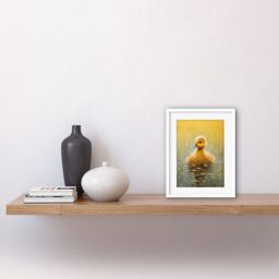 "Artery8 Wall Art Print Cute Yellow Ducking in Countryside Pond Oil Painting Kids Bedroom Baby Duck Bright Artwork Framed 9X7 Inch - Size: W7"" x H9""" - thumbnail 2