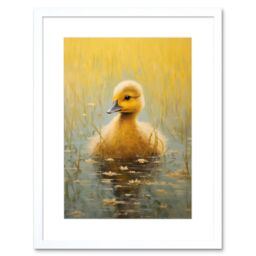 "Artery8 Wall Art Print Cute Yellow Ducking in Countryside Pond Oil Painting Kids Bedroom Baby Duck Bright Artwork Framed 9X7 Inch - Size: W7"" x H9""" - thumbnail 1