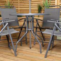 Samuel Alexander Outdoor 4 Seater Round Glass Top Table & Chairs Patio Set with Parasol in Grey - thumbnail 4
