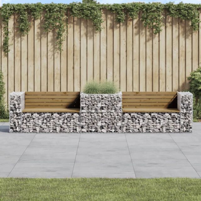 Berkfield Home Garden Bench with Gabion Basket Impregnated Wood Pine in Brown - image 1