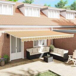 Berkfield Home Manual Retractable Awning Multicolour Stripe 500x300 cm - thumbnail 2