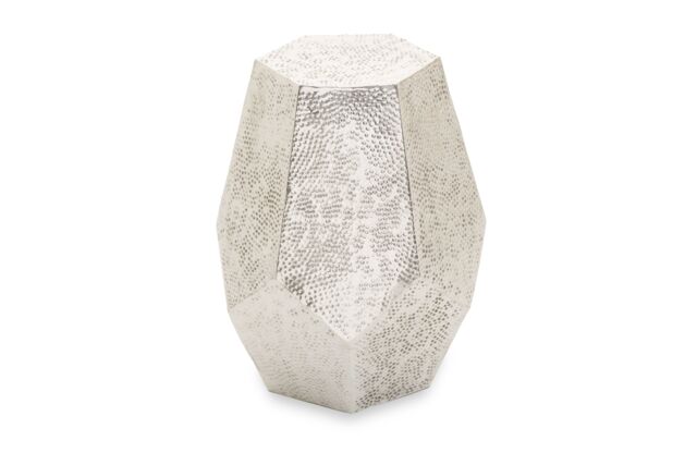 Orsina Geometric Drum Style Table For Hallway, Decorative Round Table, Metallic Silver Finish Bedside Table in Grey - image 1