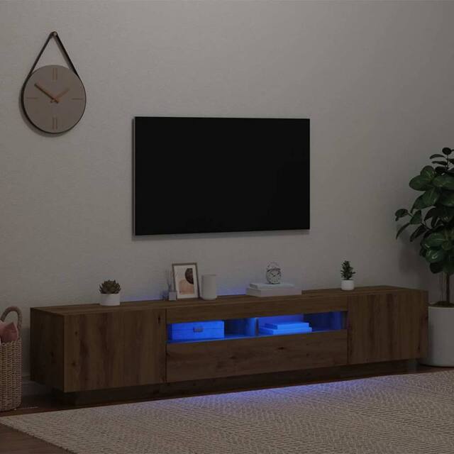 Berkfield Home TV Cabinet with LED Lights Artisan Oak 200x35x40 cm Engineered Wood in Brown - Size: 200 x 35 x 40 cm - image 1