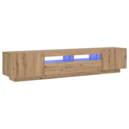 Berkfield Home TV Cabinet with LED Lights Artisan Oak 200x35x40 cm Engineered Wood in Brown - Size: 200 x 35 x 40 cm - thumbnail 3