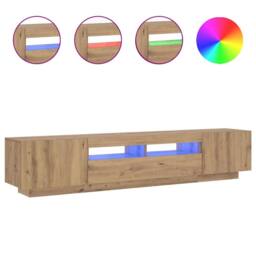 Berkfield Home TV Cabinet with LED Lights Artisan Oak 200x35x40 cm Engineered Wood in Brown - Size: 200 x 35 x 40 cm - thumbnail 4